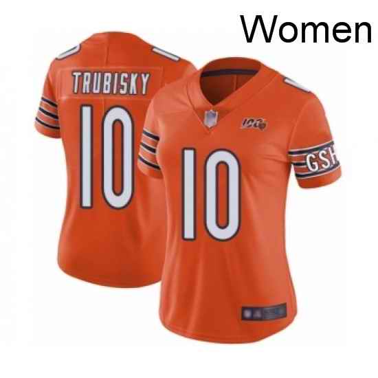 Womens Chicago Bears 10 Mitchell Trubisky Orange Alternate 100th Season Limited Football Jersey